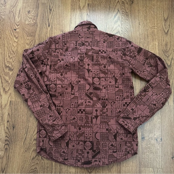 Quiet Life brown Graphic Long Sleeve Button-Up Shirt medium wool blend fun - Picture 2 of 7